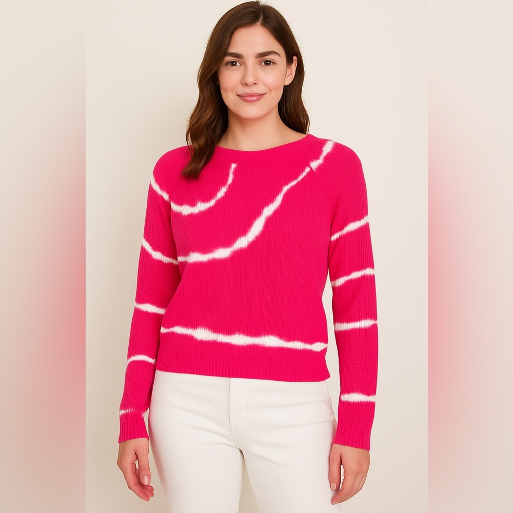 Women’s Off-the-Shoulder Hot Pink Tie-Dye Sweater